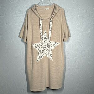 Hopely Light Brown Sand Short Sleeve Hooded Athleisure Dress Women's Siz…